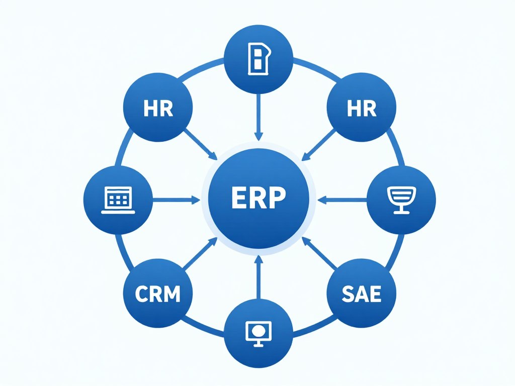 Diagram showing interconnected ERP modules for different business departments
