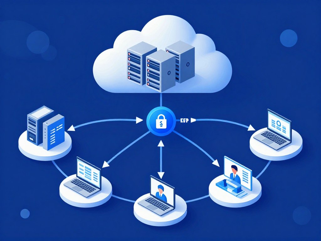Cloud ERP system architecture showing remote access and data security