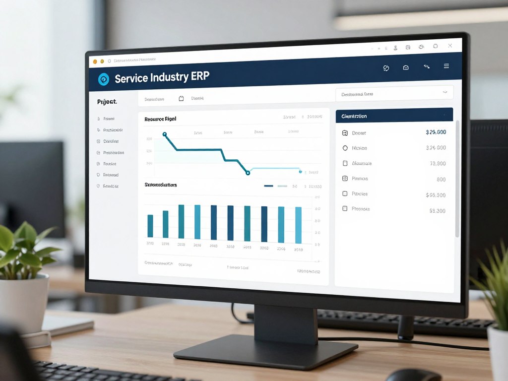 Service industry ERP showing project management and resource allocation