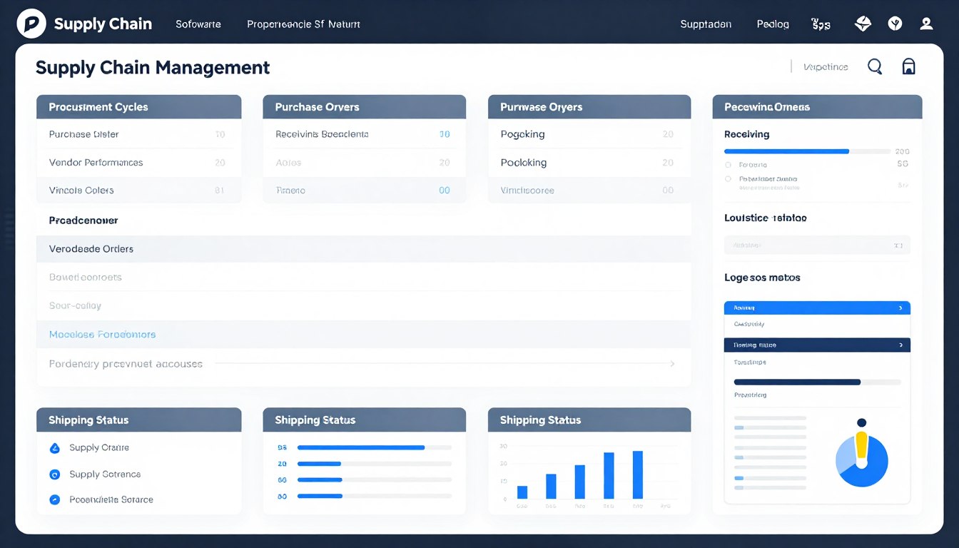 Supply chain management dashboard showing procurement and logistics