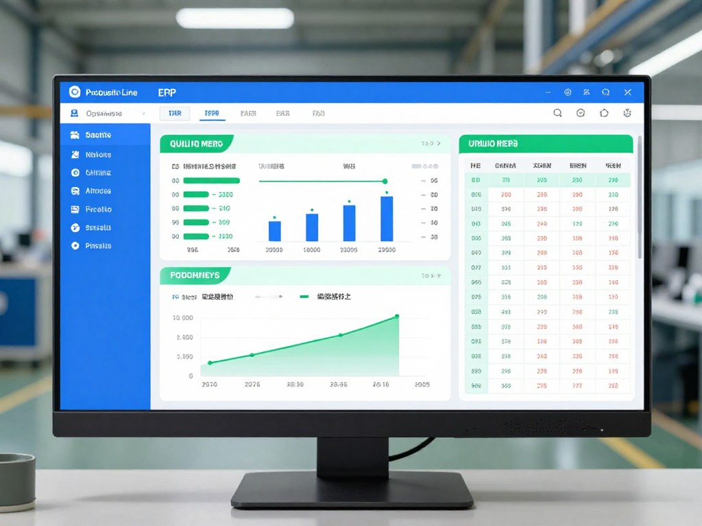 Manufacturing ERP dashboard showing production metrics and inventory