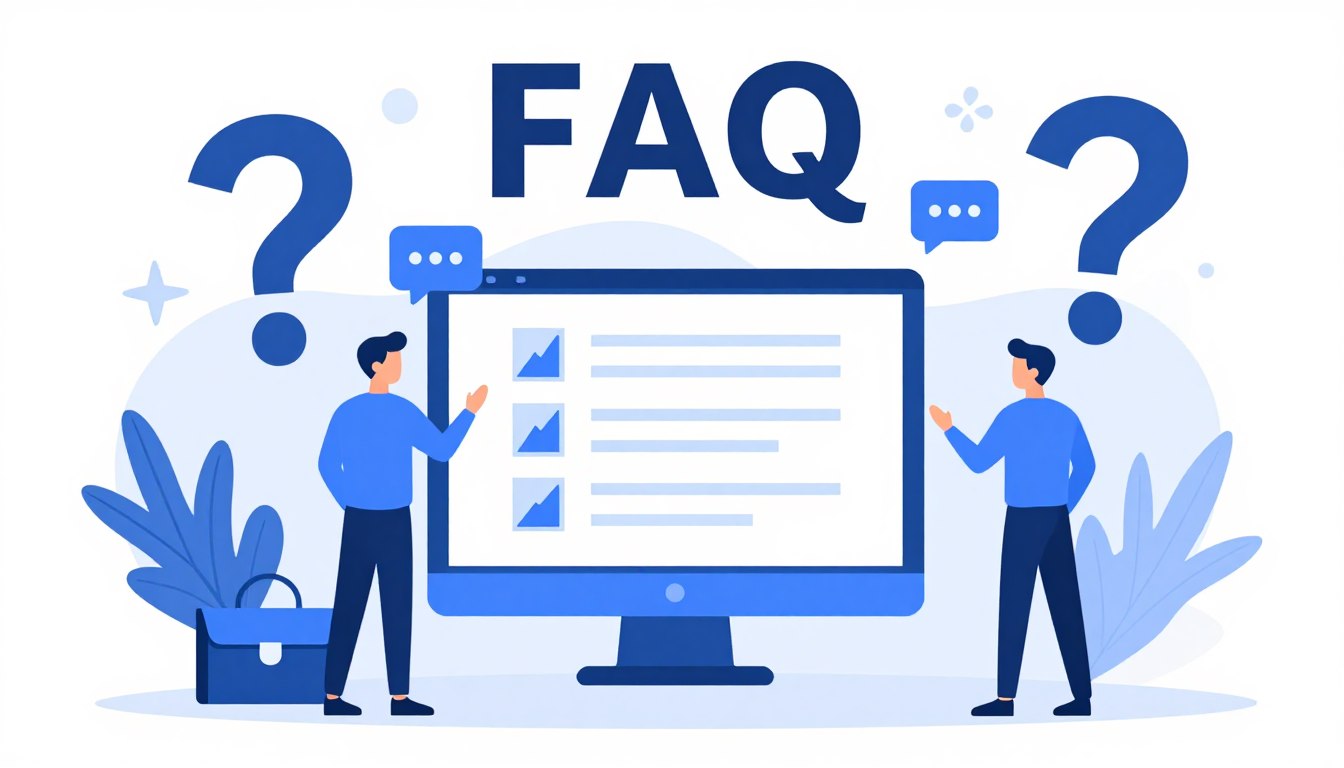 FAQ concept with questions about ERP software solutions