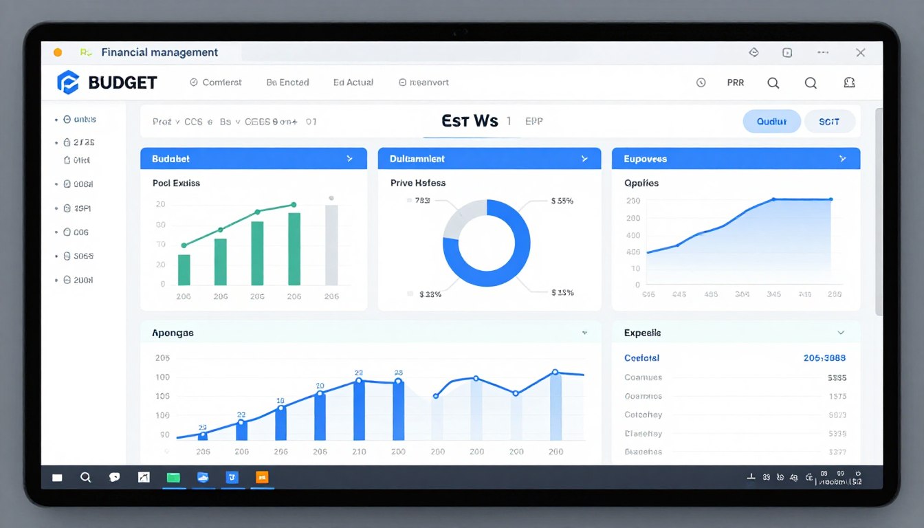 Financial dashboard in ERP showing cost analysis and budget tracking