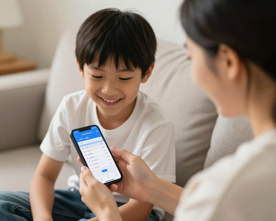 Parent and child using school app together