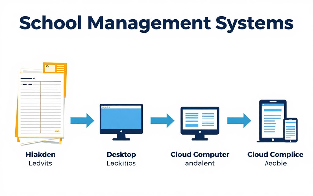 Timeline showing evolution from paper-based to cloud-based school management