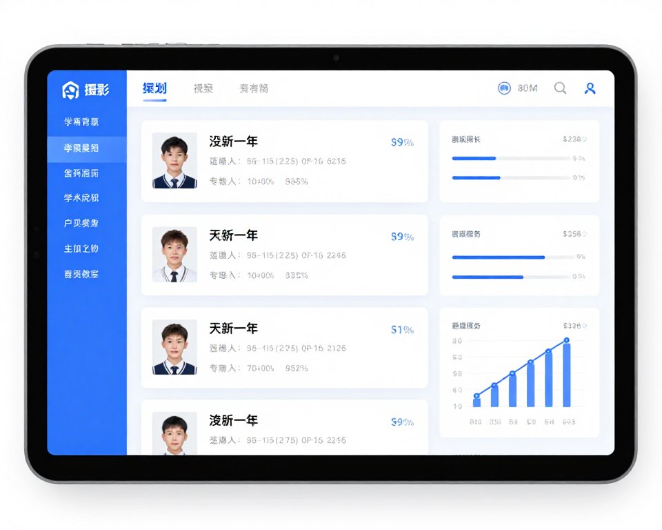Student management module interface showing student profiles and academic records