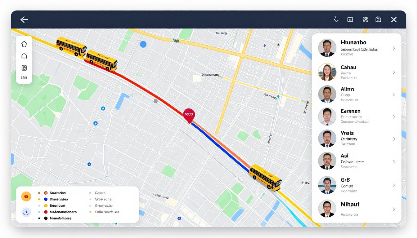 GPS tracking interface showing school bus routes and locations