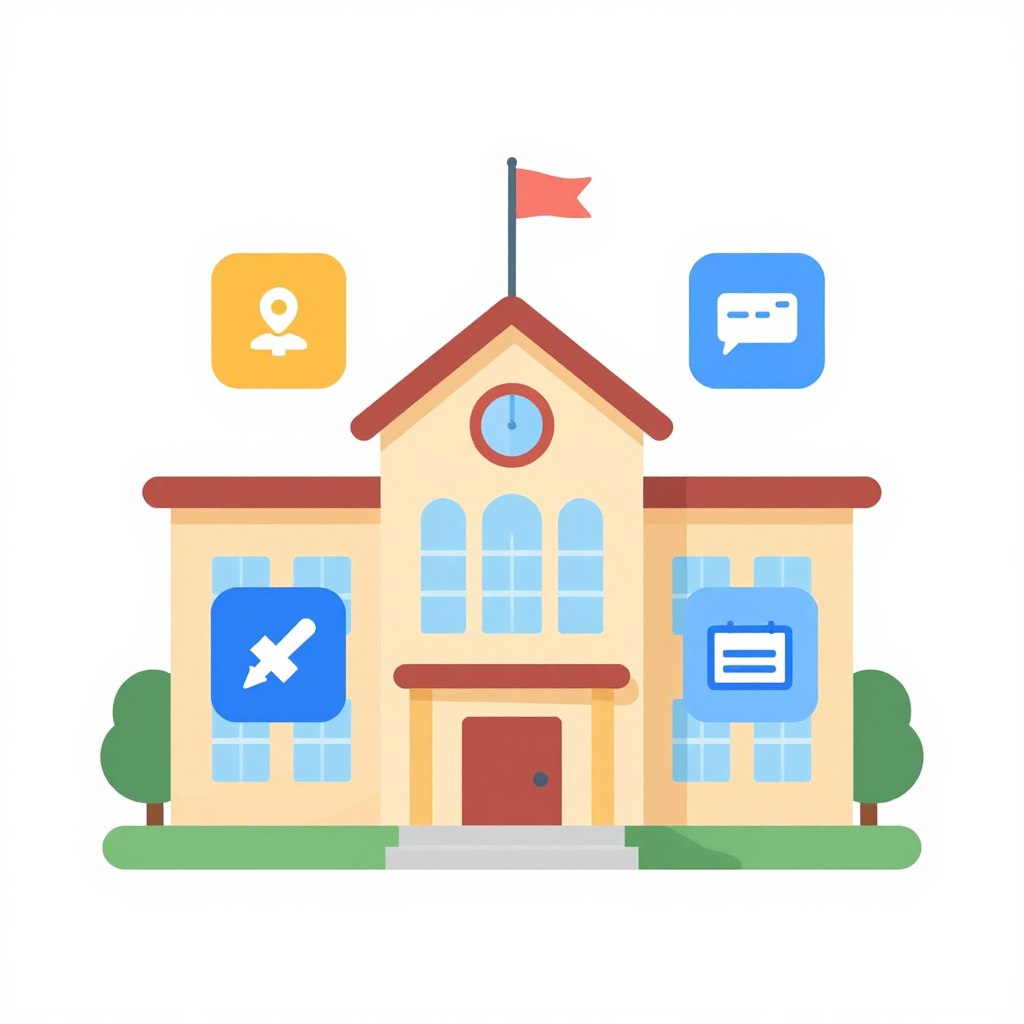 School building icon with management features