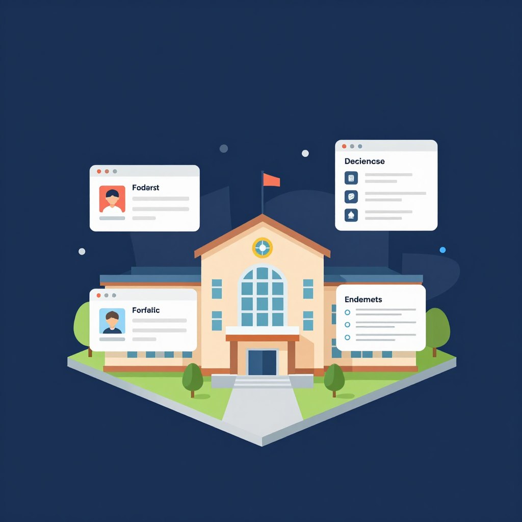 College building icon with higher education features