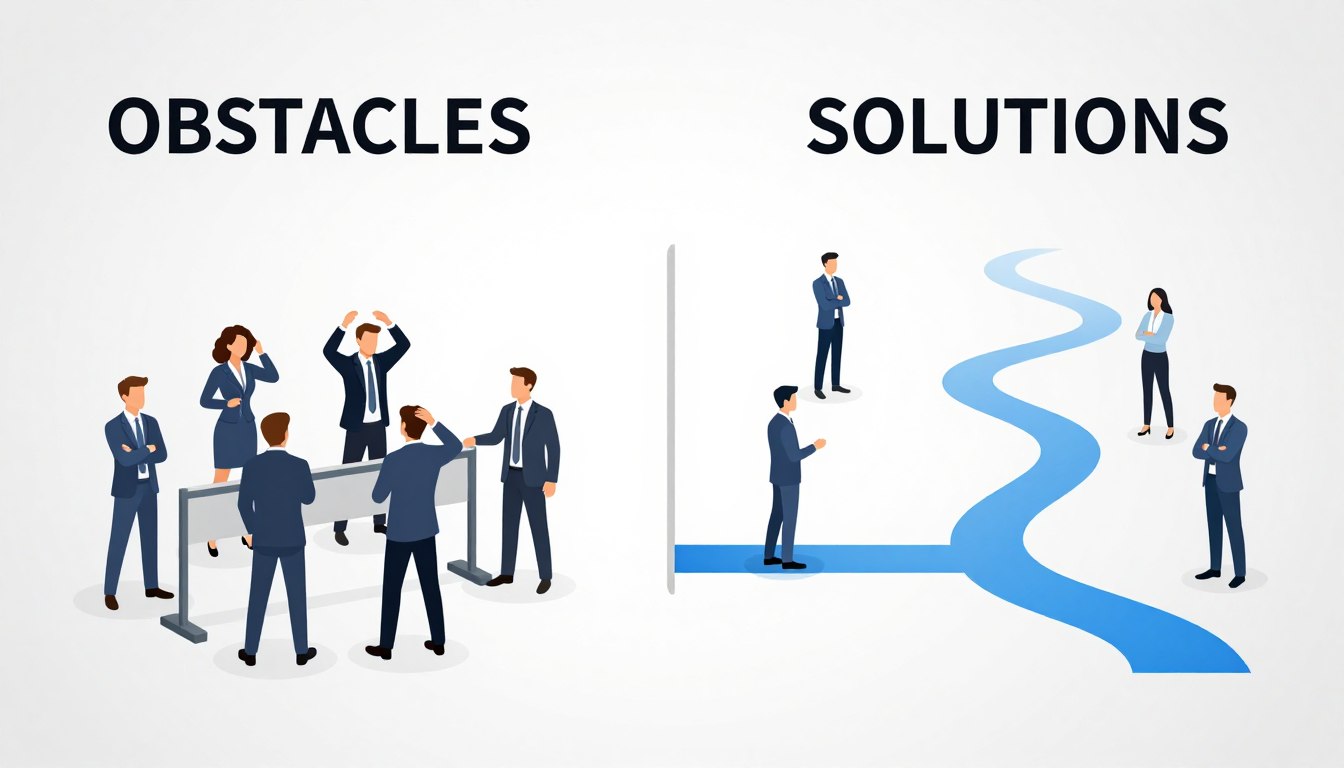 Problem-solving concept with challenges and solutions