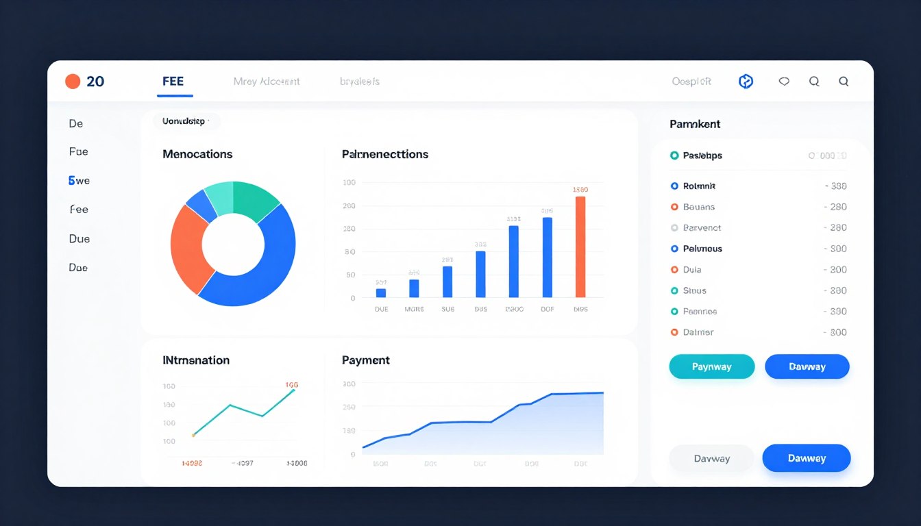 Fee management dashboard showing payment status and collection reports