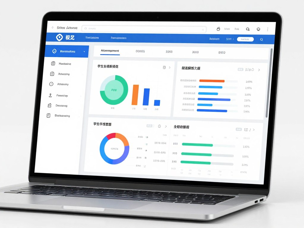 Digital dashboard showing multiple modules of institute management system