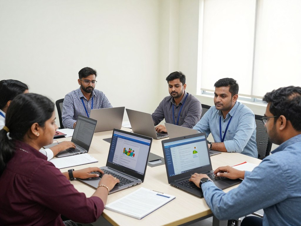 Teachers and administrators collaborating using school ERP system in Noida school