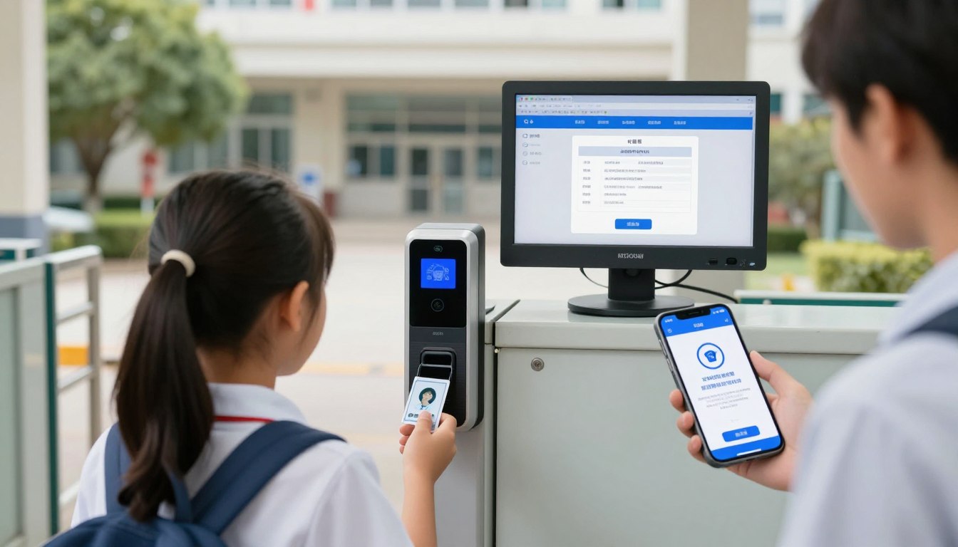 School security system showing student entry tracking and parent notifications