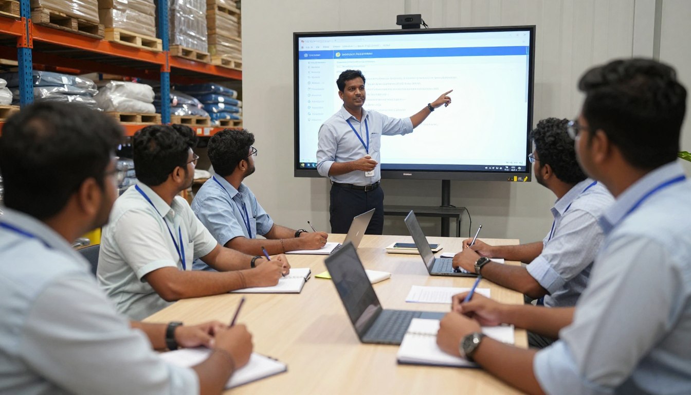 Warehouse staff training on new WMS system