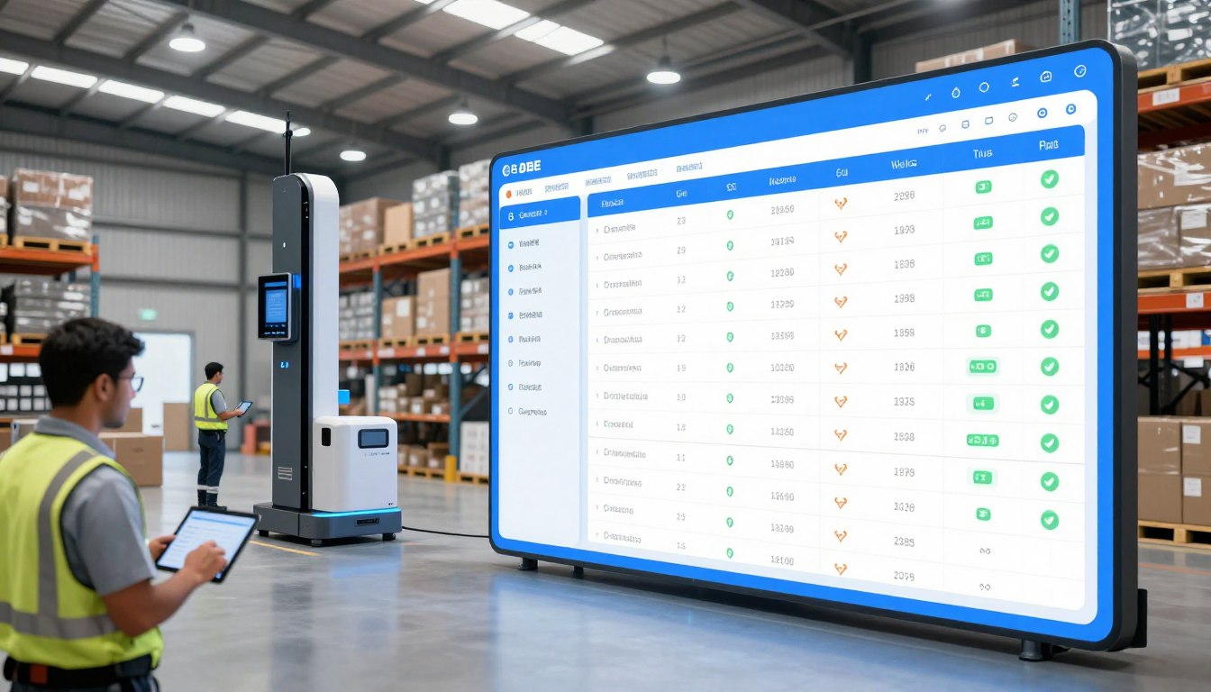 Modern warehouse management software dashboard in Noida showing inventory tracking and automation features